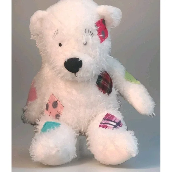Cuzzie Comfort Crew Teddy Bear Plush 12" White Patchwork Soft Cuddle Fuzzy - Picture 1 of 6